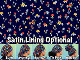 Mini. mushrooms on navy scrub cap