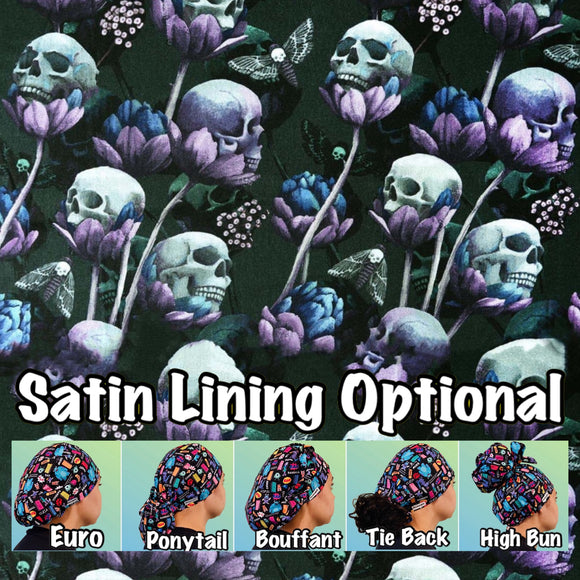 Skulls. and Flowers scrub cap