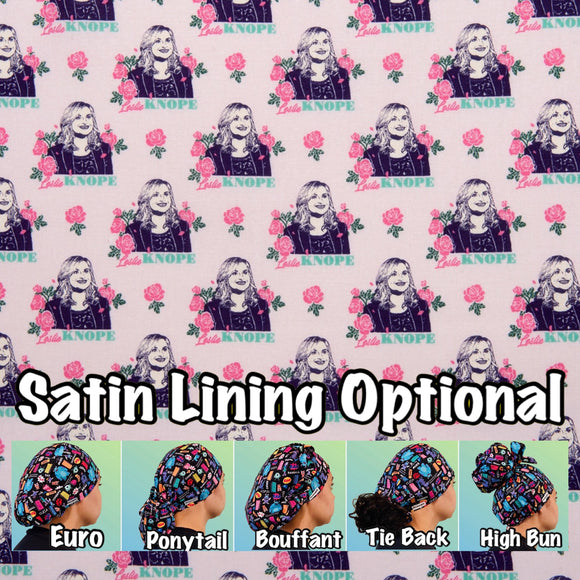 Character. scrub cap (made with licensed Parks and Rec fabric)