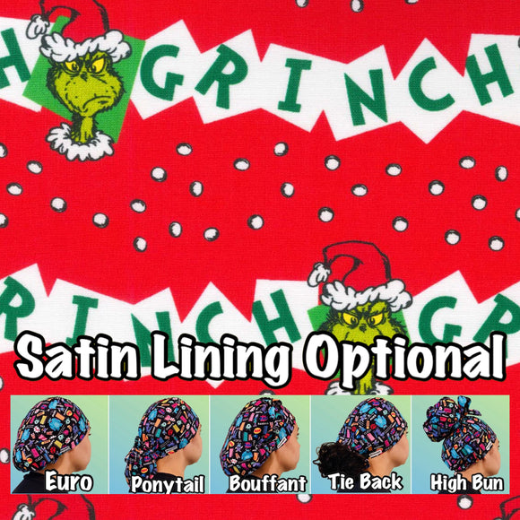 Character. scrub cap (made with licensed Grinch fabric)