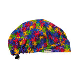 Multi color puzzle pieces scrub cap