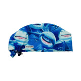 Blue happy shark scrub cap