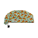 Pizza on blue scrub cap