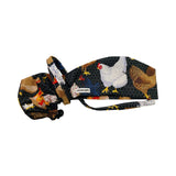 Farm chickens on black scrub cap