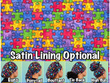 Multi color puzzle pieces scrub cap