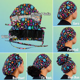 Multi color puzzle pieces scrub cap