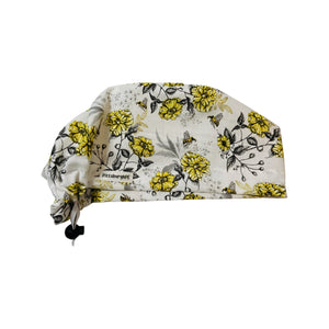 Queen bee white floral metallic scrub cap