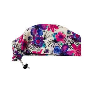 Purple sketched floral scrub cap