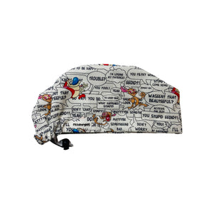 Character scrub cap (made with licensed Ren and Stimpy fabric)