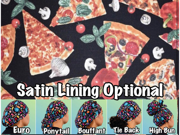 Pizza and toppings scrub cap