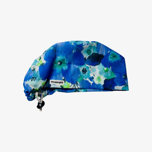 Purple and blue floral scrub cap