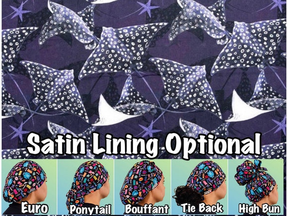 Manta. ray on navy scrub cap